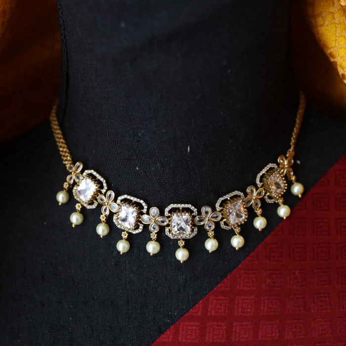 Antique white stone choker necklace with earrings 1488110