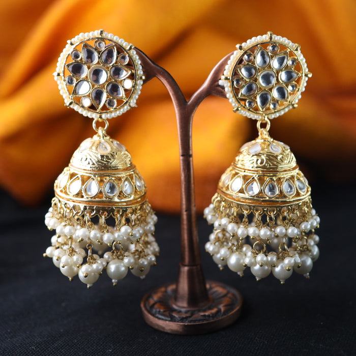 Trendy white stone and pearl jumka earrings 1246344