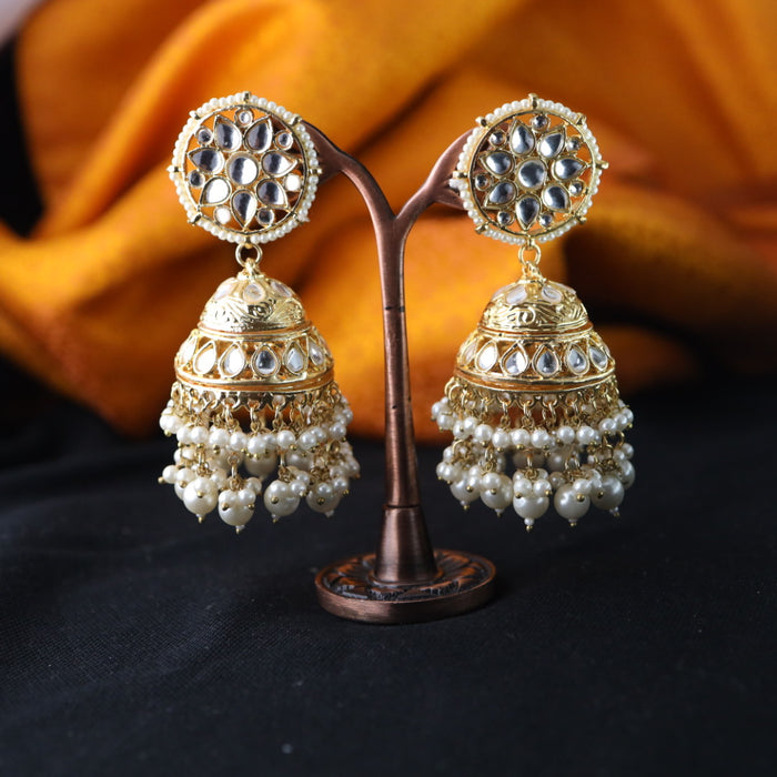 Trendy white stone and pearl jumka earrings 1246344