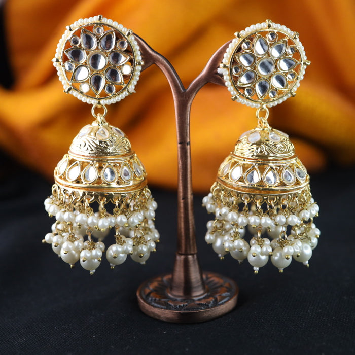 Trendy white stone and pearl jumka earrings 1246344
