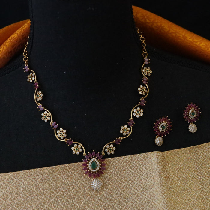 Antique ruby white stone short necklace with earrings 148807