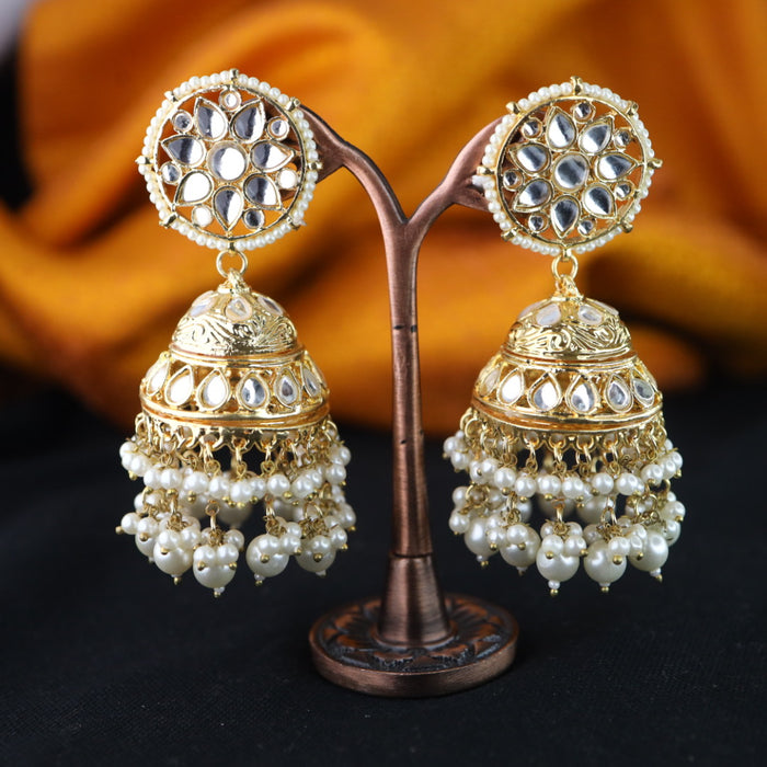 Trendy white stone and pearl jumka earrings 1246344