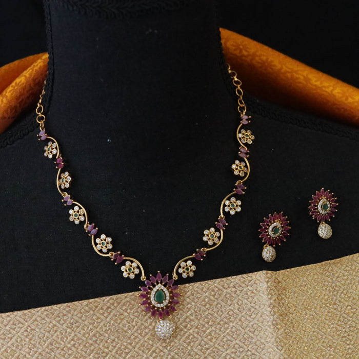 Antique ruby white stone short necklace with earrings 148807