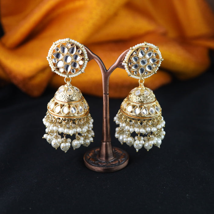 Trendy white stone and pearl jumka earrings 1246344