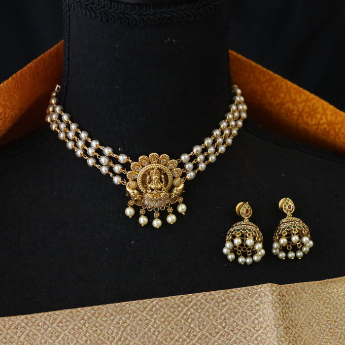 Antique pearl choker necklace with earrings 14878