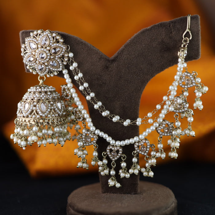 Trendy pearl jumka earrings with tikka 1246646