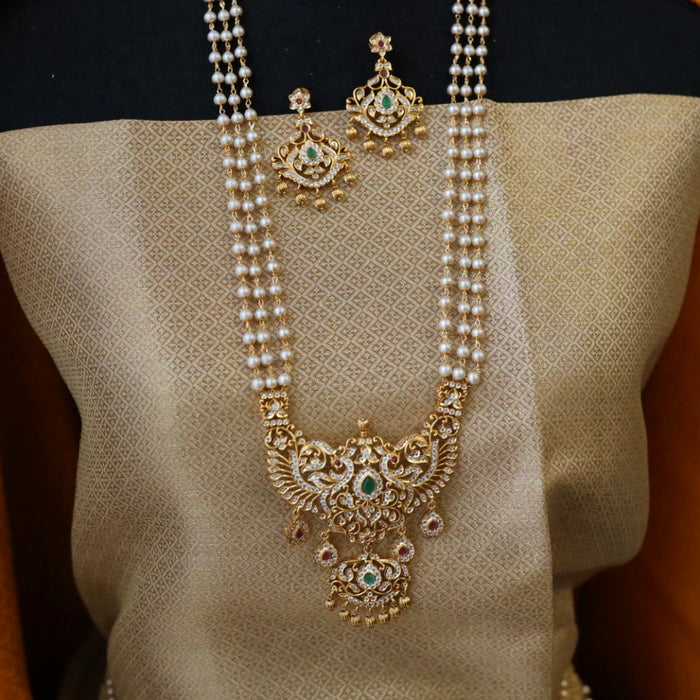 Antique pearl long padakam necklace with earrings 148803