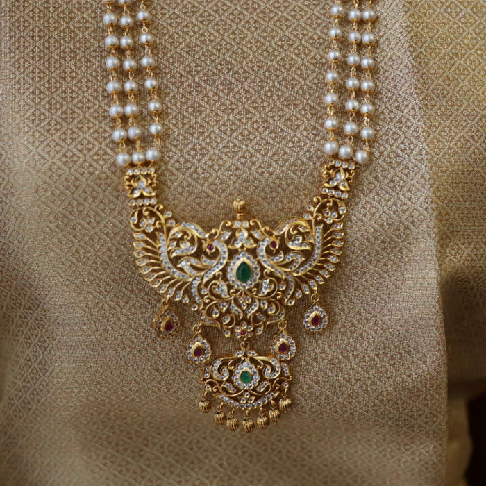 Antique pearl long padakam necklace with earrings 148803