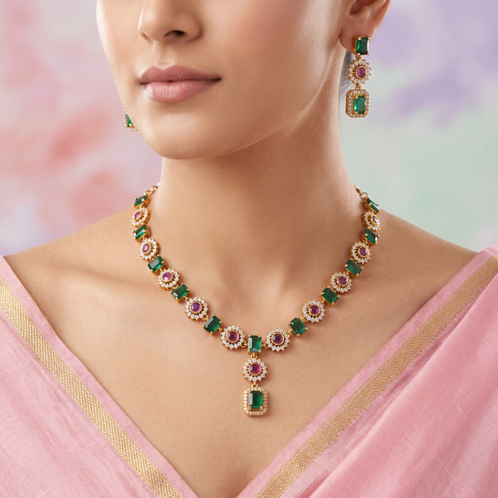 Antique multi stone short necklace and earrings TT02036