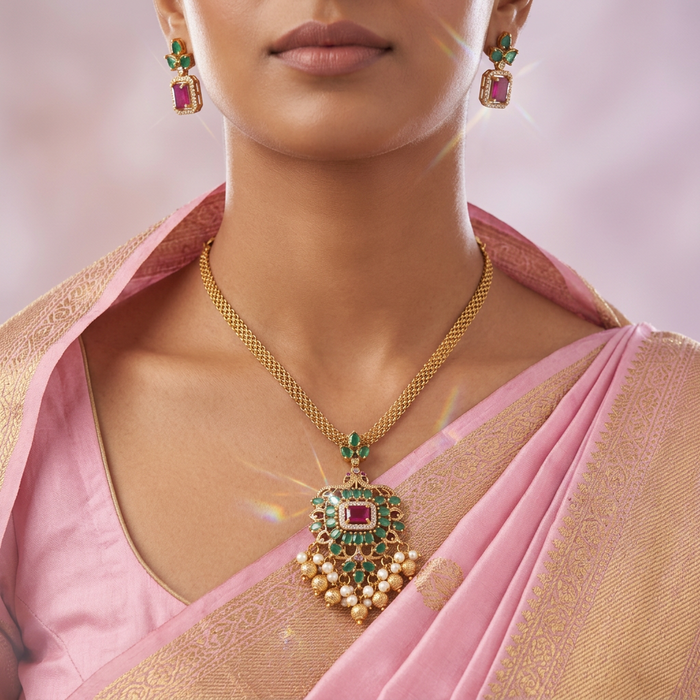 Antique green stone simple short necklace and earrings TT02039