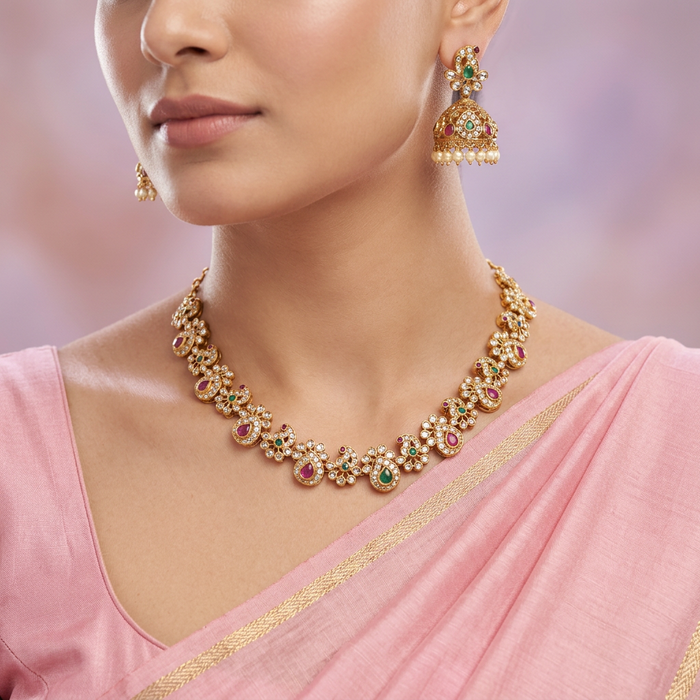Antique stone short necklace and earrings SS10-150