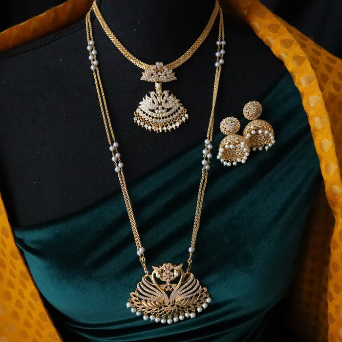 Heritage gold plated white padakam necklace set with earrings 16575