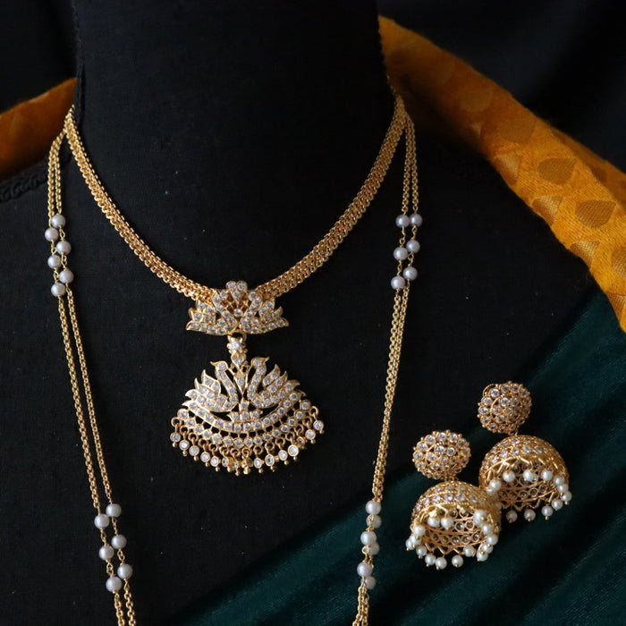 Heritage gold plated white padakam necklace set with earrings 16575