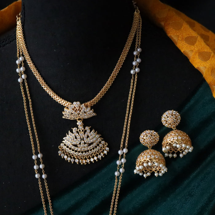 Heritage gold plated white padakam necklace set with earrings 16575334