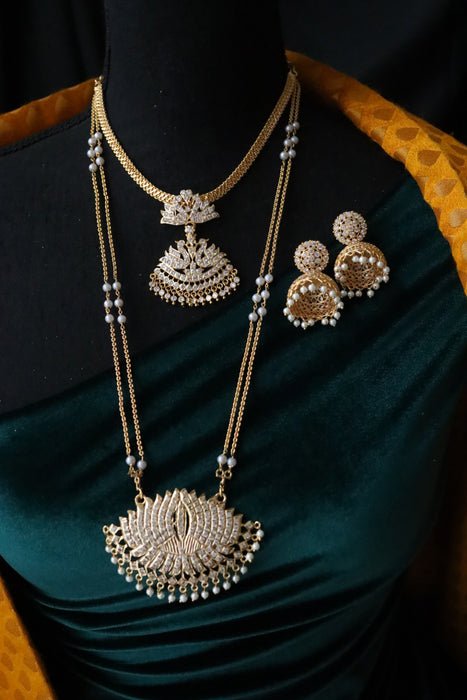 Heritage gold plated white padakam necklace set with earrings 16575334