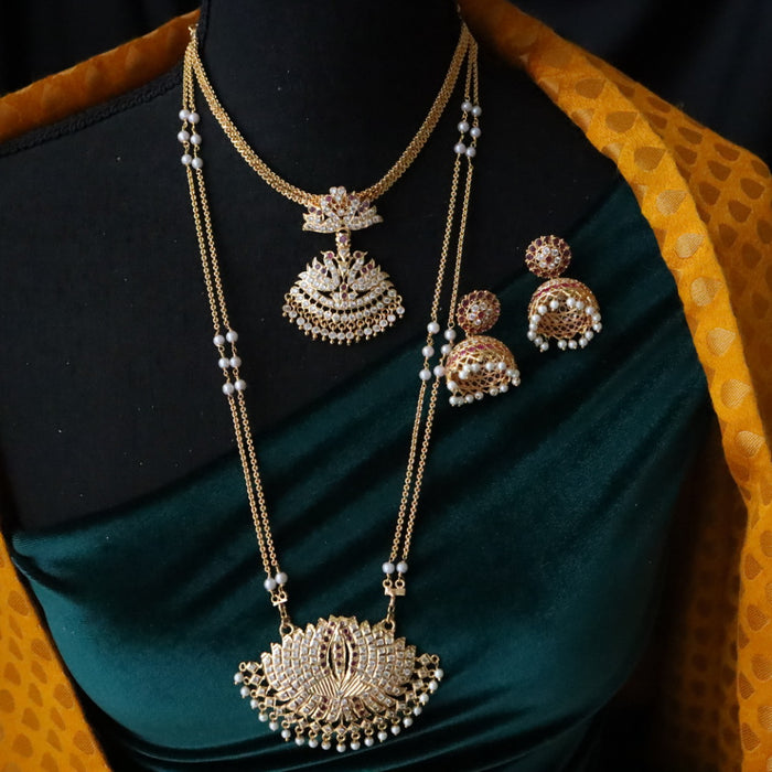 Heritage gold plated ruby white padakam necklace set with earrings 16575333
