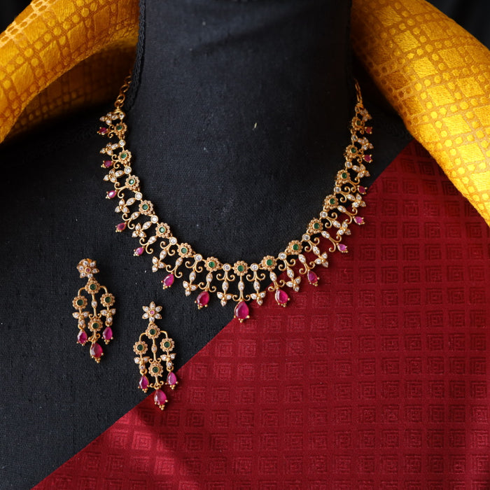 Antique short necklace and earrings 15692