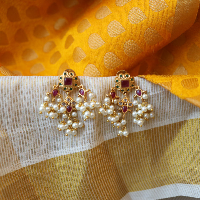 Heritage gold ruby stone drop earrings AD415