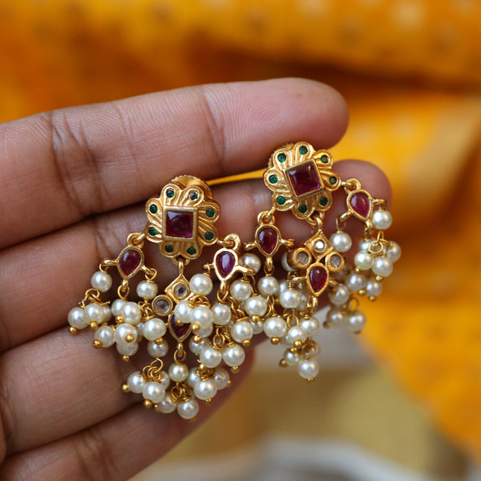 Heritage gold ruby stone drop earrings AD415