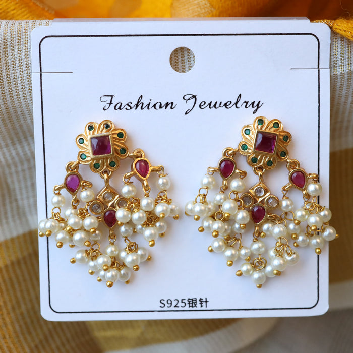 Heritage gold ruby stone drop earrings AD415