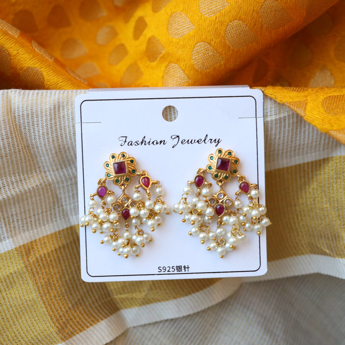 Heritage gold ruby stone drop earrings AD415