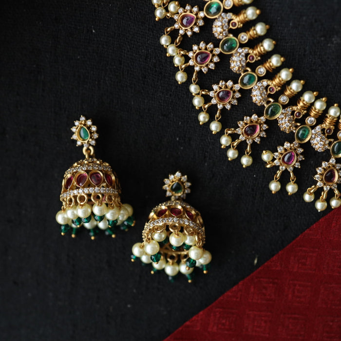 Antique pearl short necklace and earring 15658