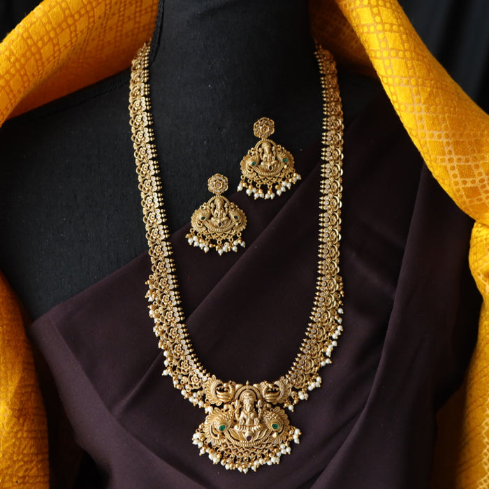 Antique temple design long necklace with earrings 988921