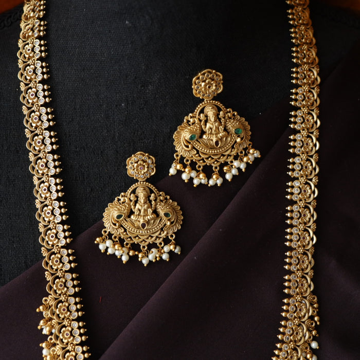 Antique temple design long necklace with earrings 988921