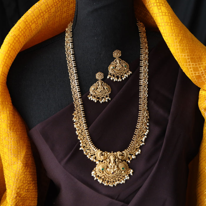 Antique temple design long necklace with earrings 988921