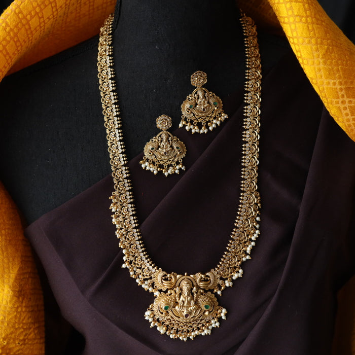 Antique temple design long necklace with earrings 988921