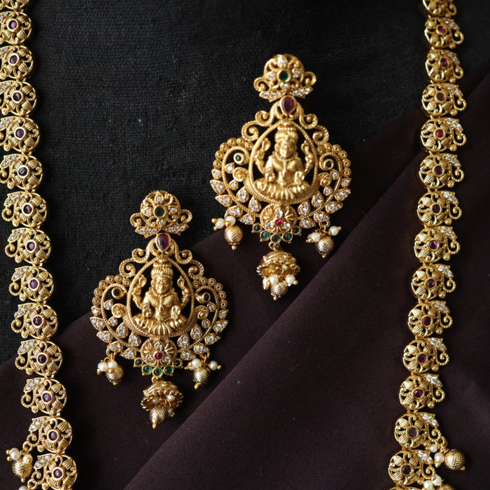 Antique temple design long necklace with earrings 988919