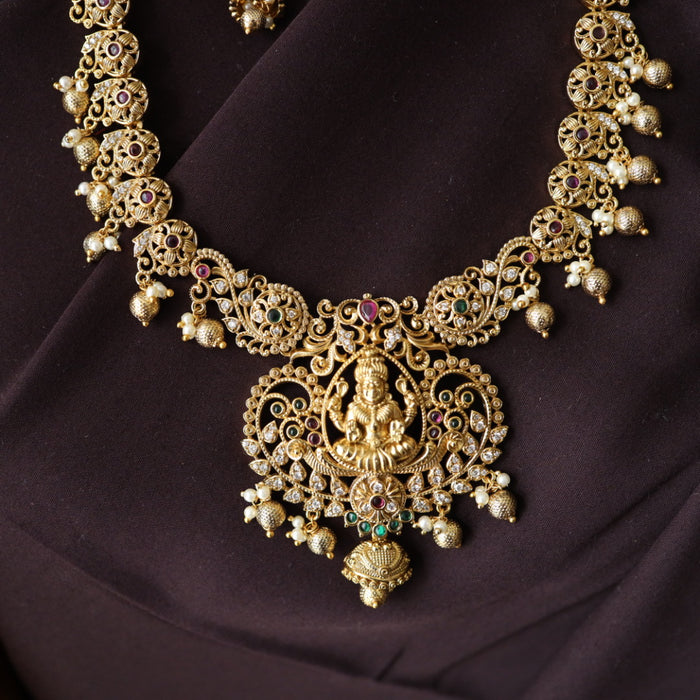 Antique temple design long necklace with earrings 988919