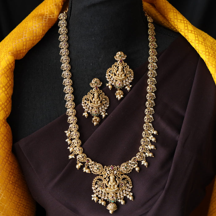 Antique temple design long necklace with earrings 988919