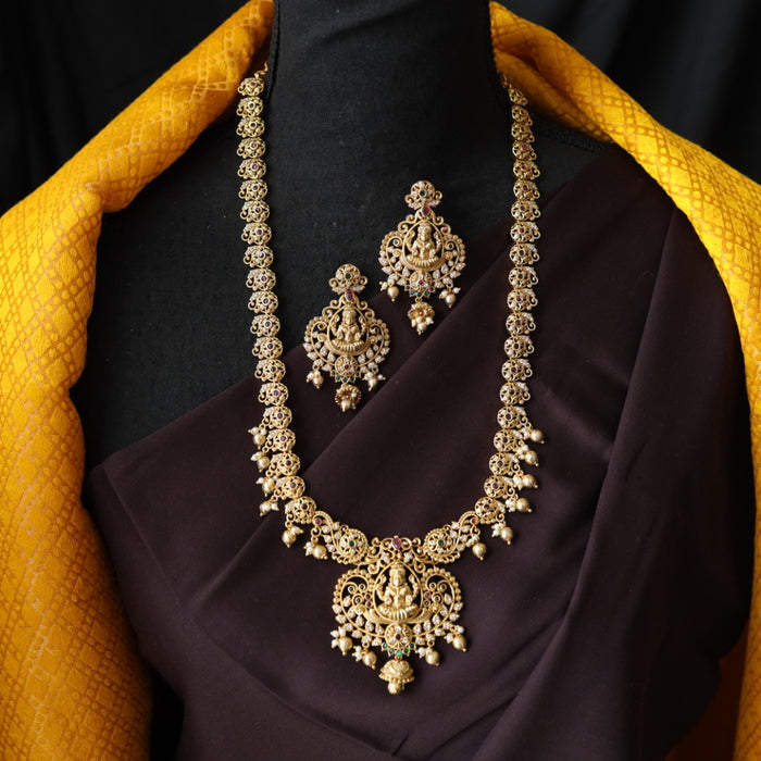 Antique temple design long necklace with earrings 988919