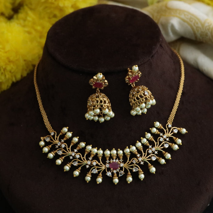 Antique ruby stone choker necklace with earrings 1488128