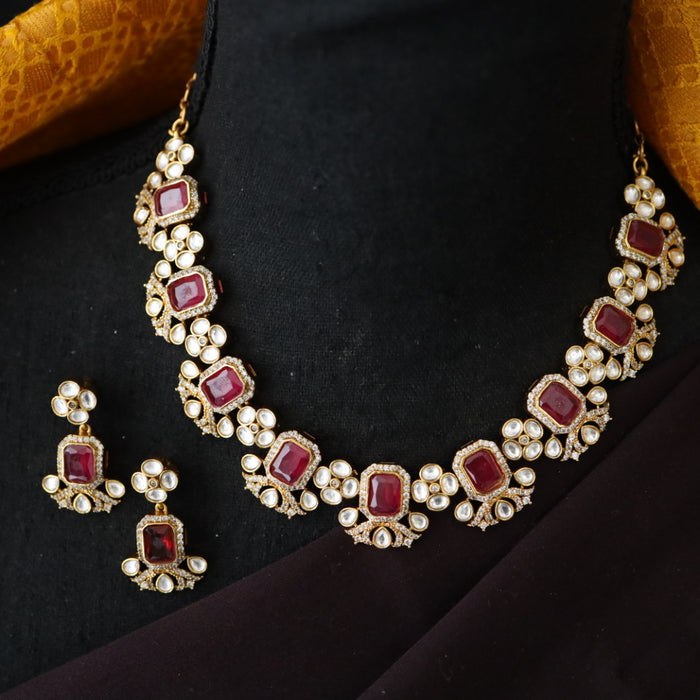 Antique ruby white stone short necklace with earrings 988895