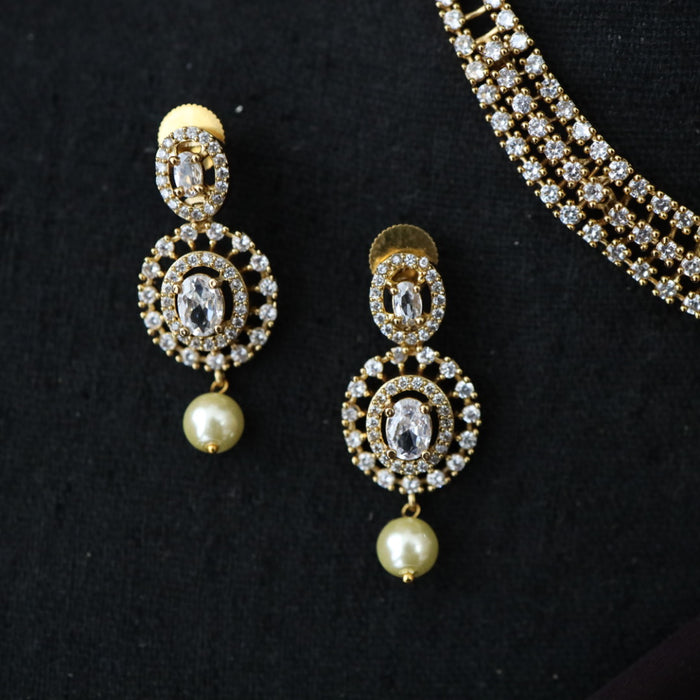 Antique white stone short necklace with earrings TT02030