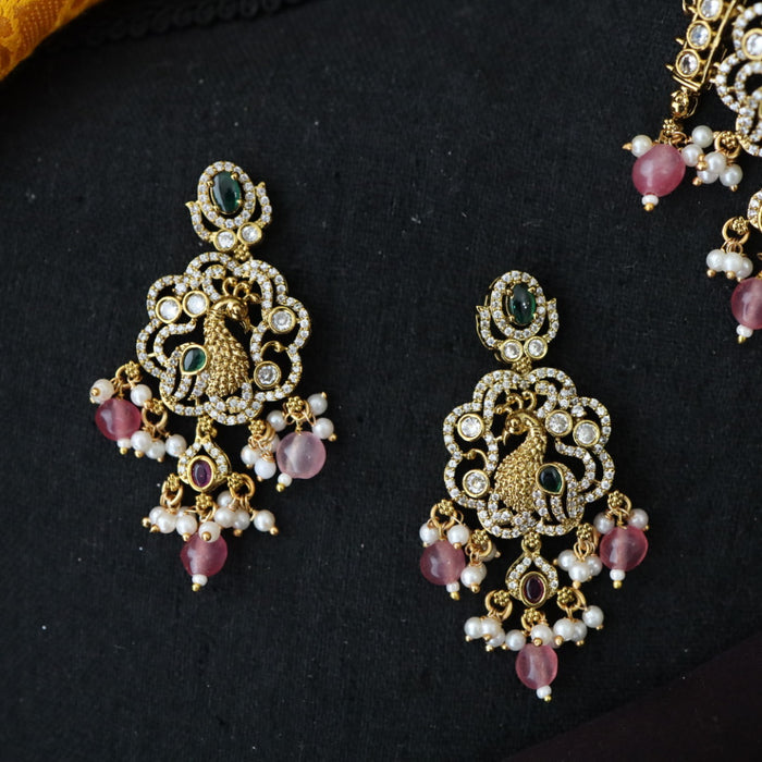 Victorian pink bead choker necklace with earrings 988814