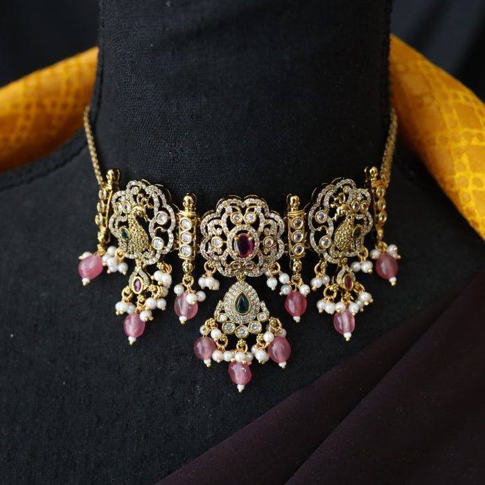 Victorian pink bead choker necklace with earrings 988814