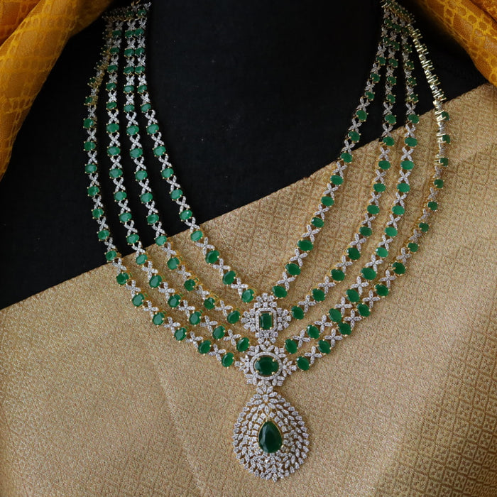 Cz stone green stone layer long necklace with earrings 988815