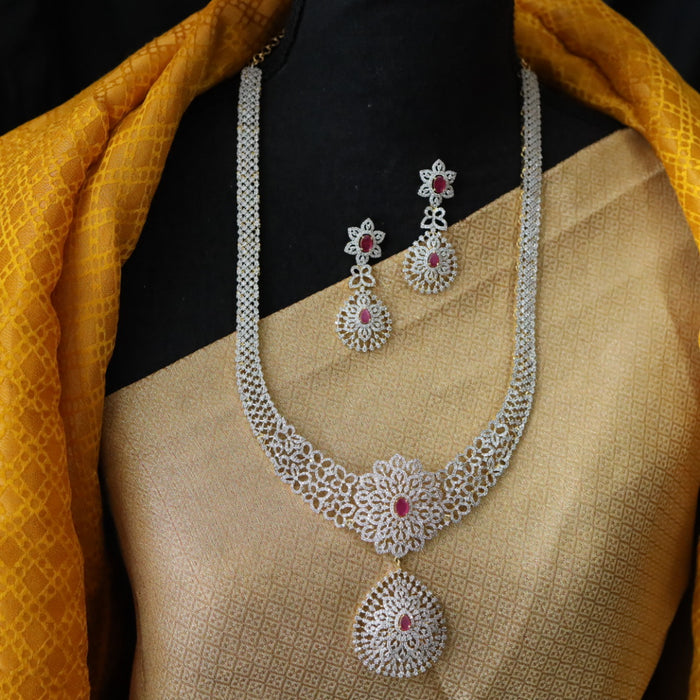 Cz stone long necklace with earrings 9888111