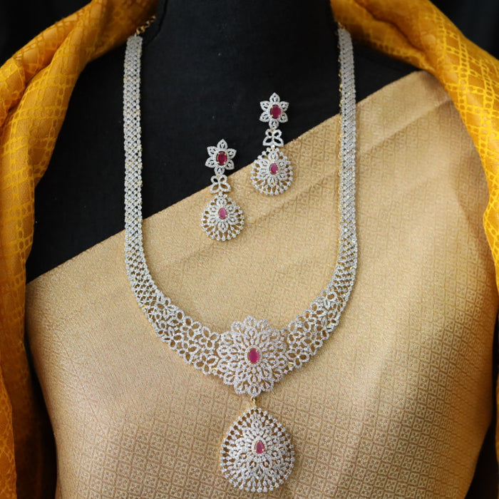 Cz stone long necklace with earrings 9888111