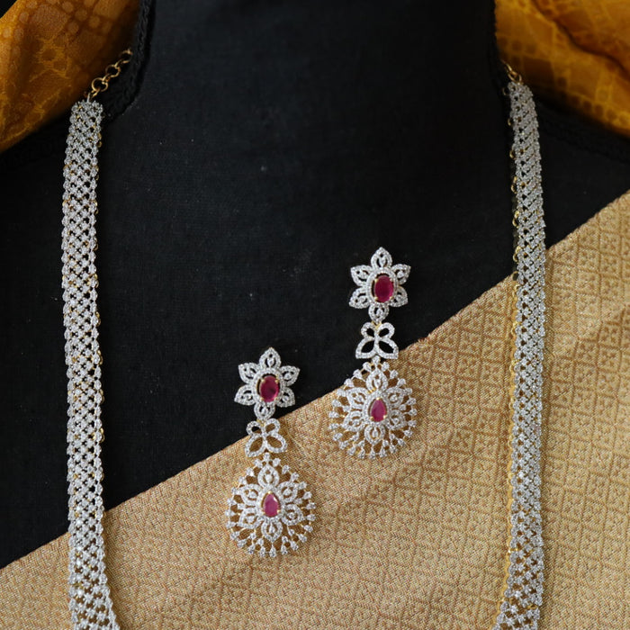 Cz stone long necklace with earrings 9888111