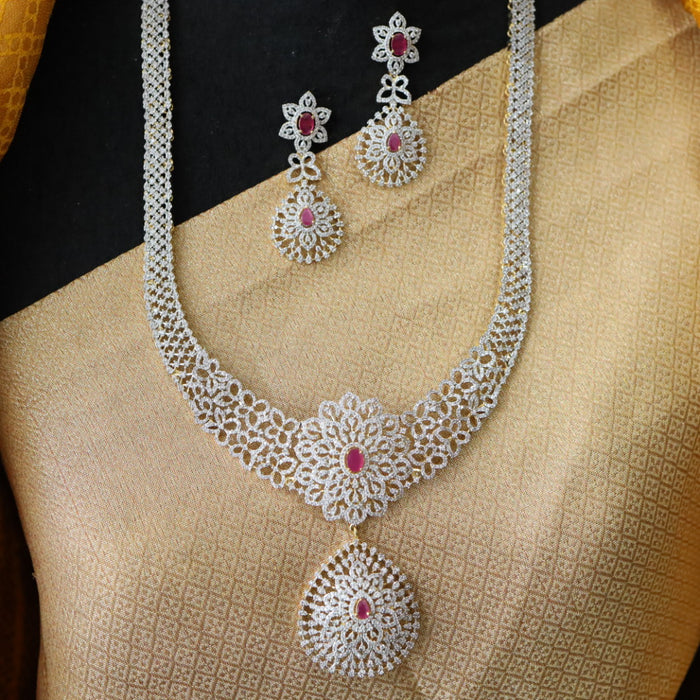 Cz stone long necklace with earrings 9888111