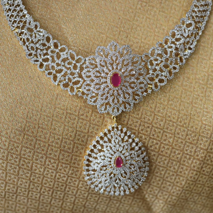 Cz stone long necklace with earrings 9888111