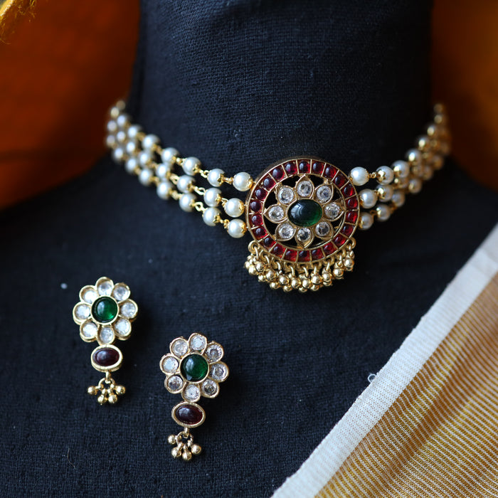 Padmini pearl choker necklace with earrings CCB1356