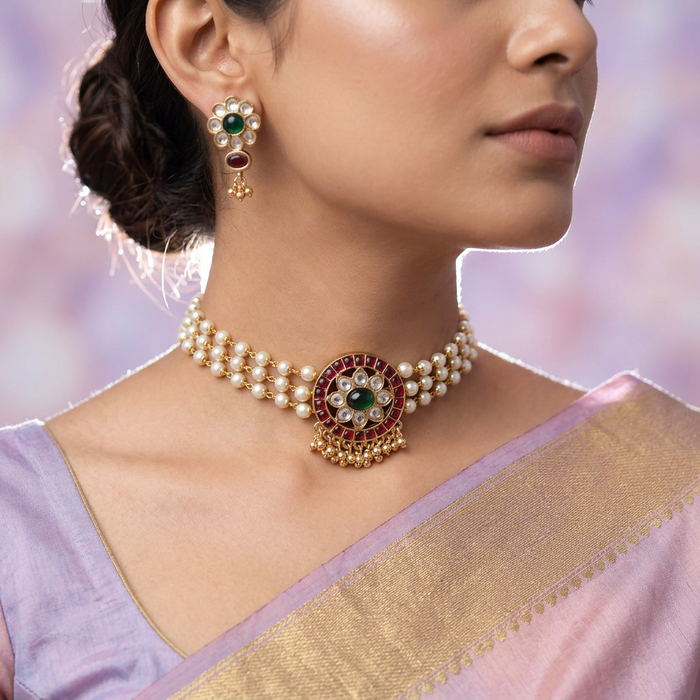 Padmini pearl choker necklace with earrings CCB1356