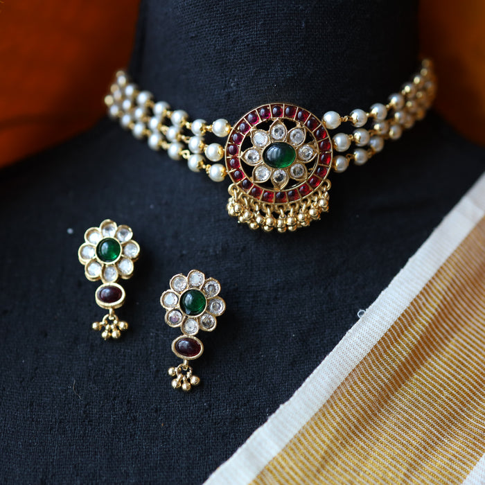 Padmini pearl choker necklace with earrings CCB1356