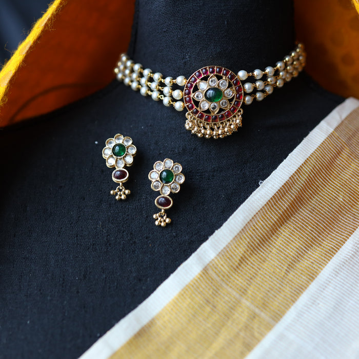 Padmini pearl choker necklace with earrings CCB1356