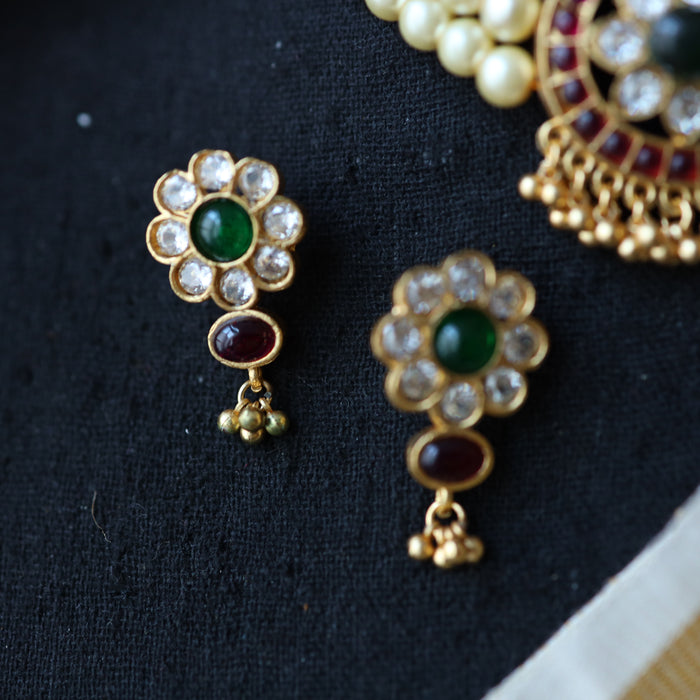 Padmini antique green stone choker necklace with earrings and tikka PAD2345